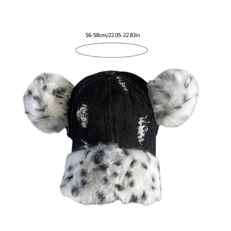 Fashionable Baseball Caps Unique Pompoms Furry Brim Dotted Pattern for Idol Concert Shows Stage Dance Headwear