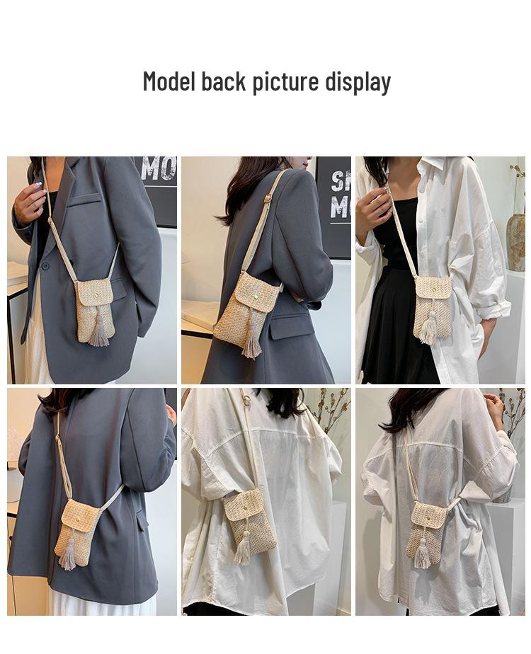 Artistic Pastoral Style Retro Straw Crossbody Bag with Key Holder and Phone Pocket - 2025 Trendy Casual Woven Design