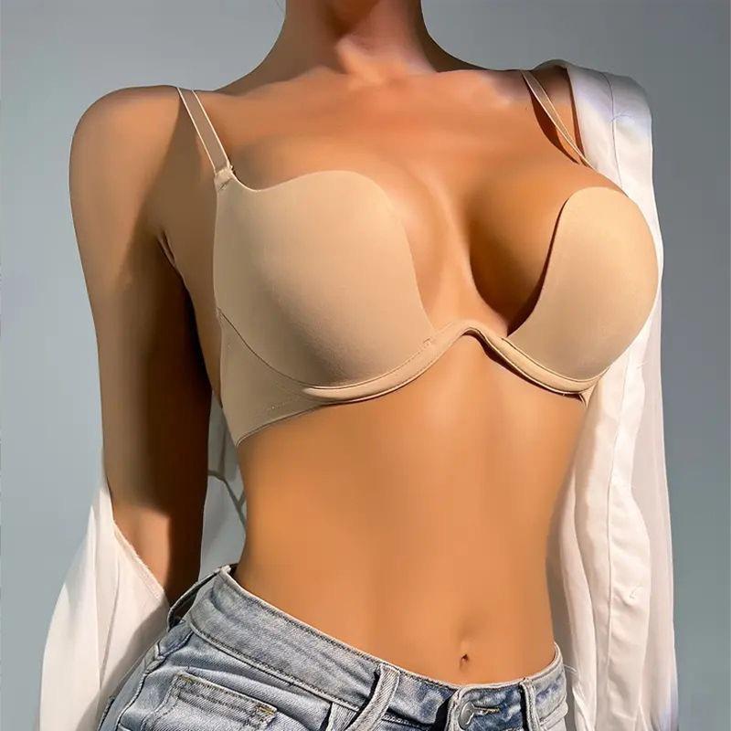Invisible Open Back Deep V Push-Up Seamless Halter Bra for Wedding and Evening Gowns