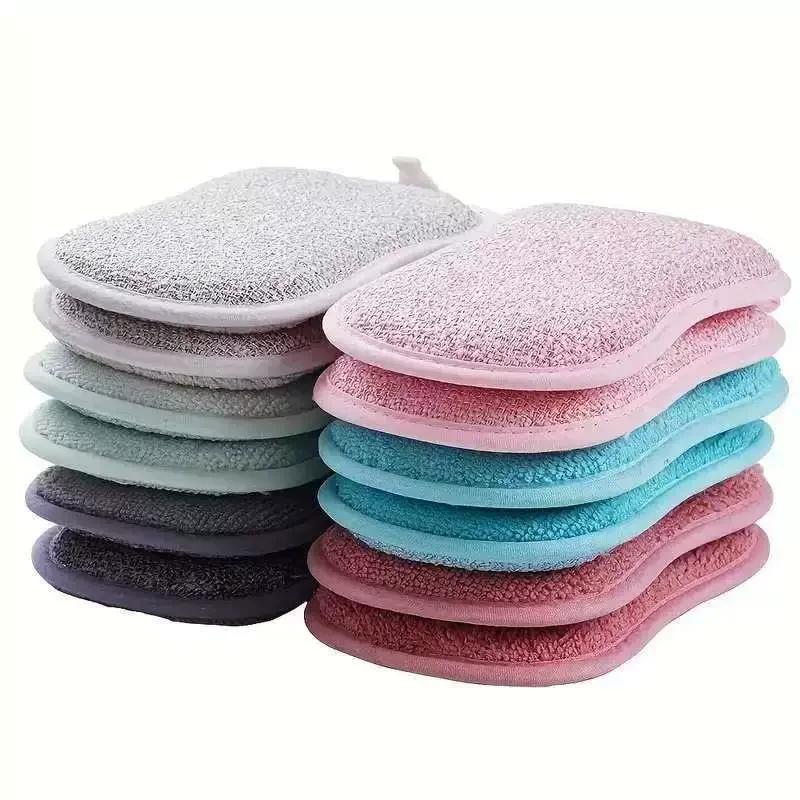 5/10Pcs Super Absorbent Microfiber Double Sided Scrub Sponge For Dishwashing Kitchen Bathroom Clean Cloth Eraser