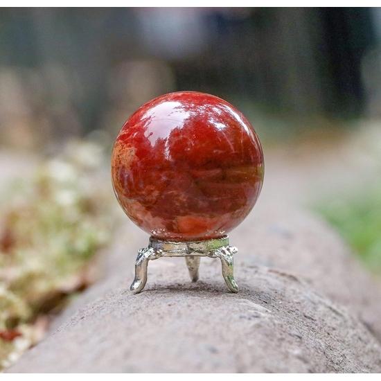 Crocon 55mm Red Jasper Stone sphere Ball with Metal Stand 1400+ Carats Gemstone Healing Sphere Sculpture Figurine for Fengshui Divination