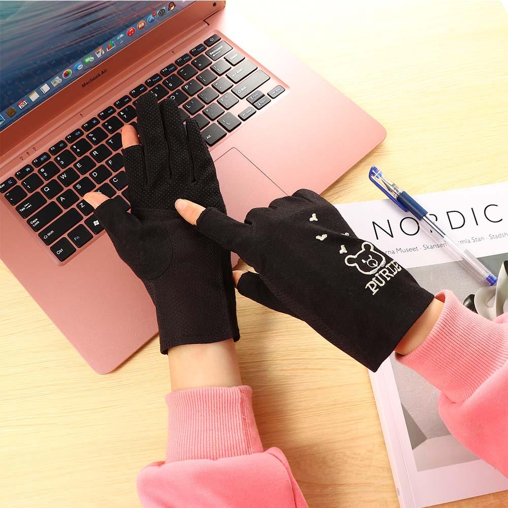 Sun-proof Women Summer Lady Bear Five Fingers Mitts Sunscreen Mittens Thin Gloves Drive Mitten