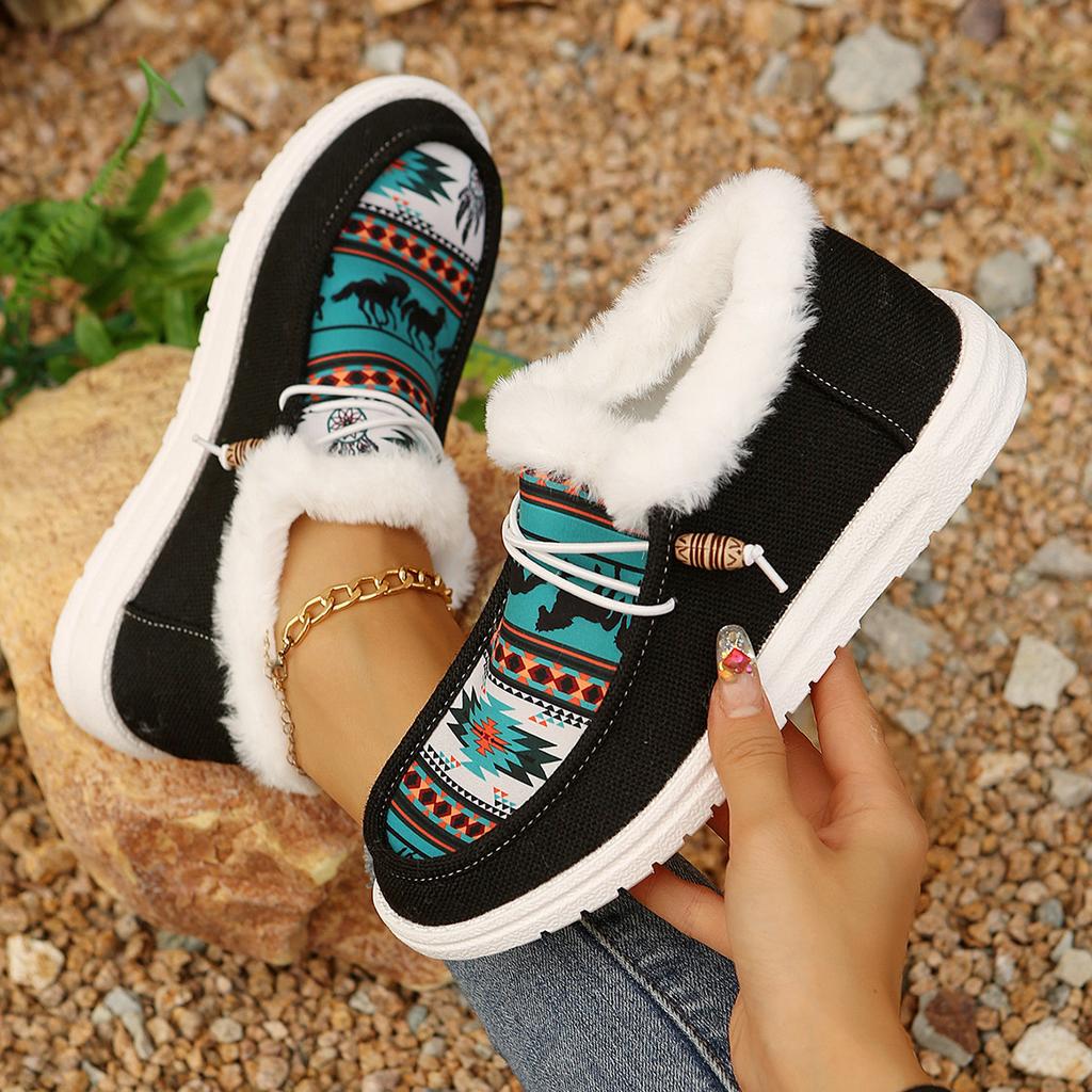 Plus-size cotton shoes women's 2025 autumn/winter new round-toe lace-up cotton boots flat-soled fleece warm cotton shoe women