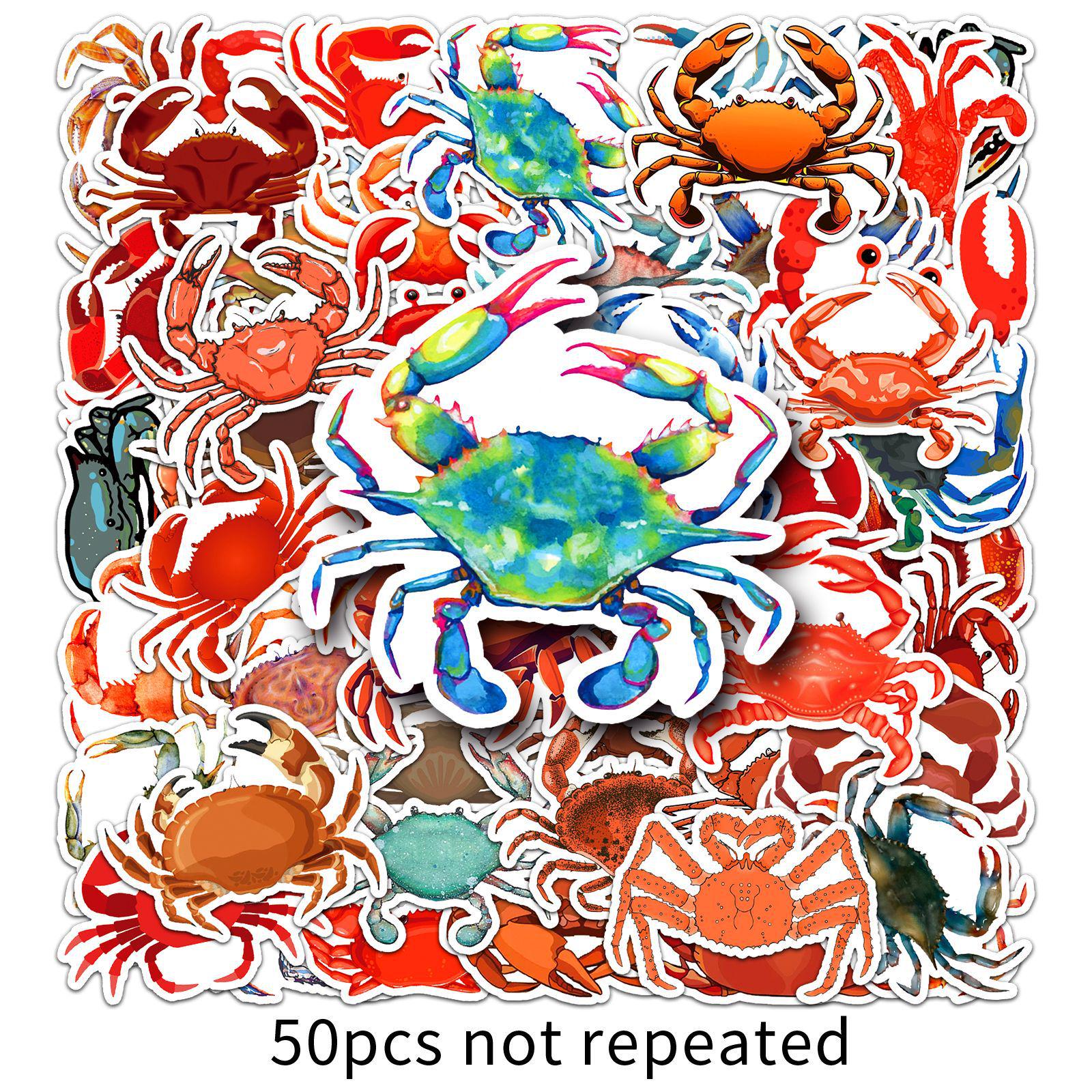50pcs Waterproof Cartoon Crab & Marine Animal DIY Stickers for Phone, Laptop, and Diary Decorations