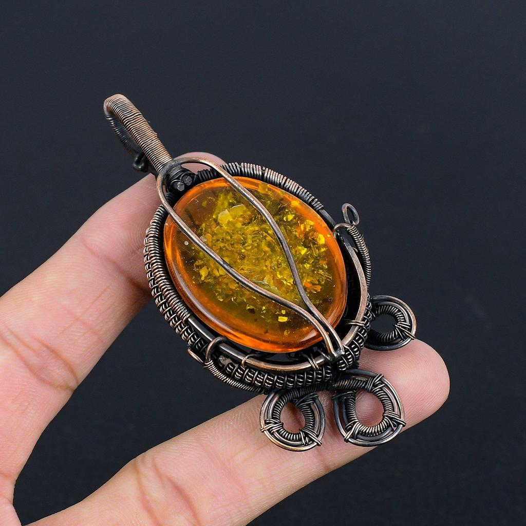 Tree Of Life Baltic Amber Pendant, 999 Copper Wire Wrapped Gemstone Jewelry, Handmade Pendant For Mother Day