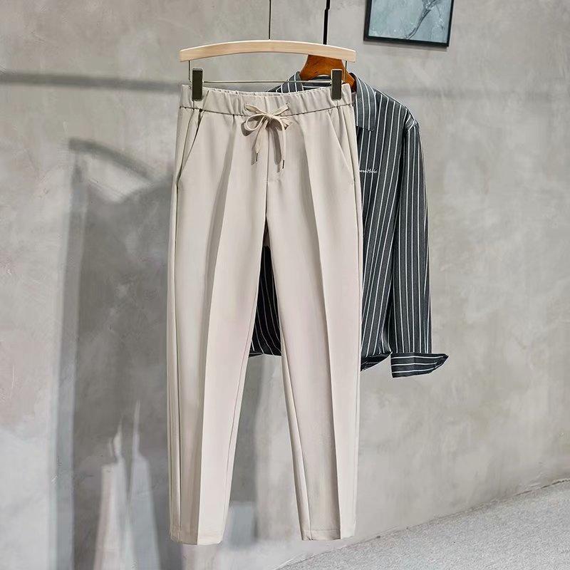 Spring Men's 9-point Casual Pants Stylish Lightweight Elastic Waist Draped Anti-wrinkle British Style Men's Trousers Foot Pants