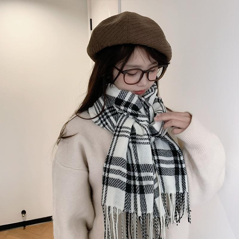 Korean Atmosphere Scarf Women's Winter Imitation Cashmere Plaid Warm Scarf Thickened Student New