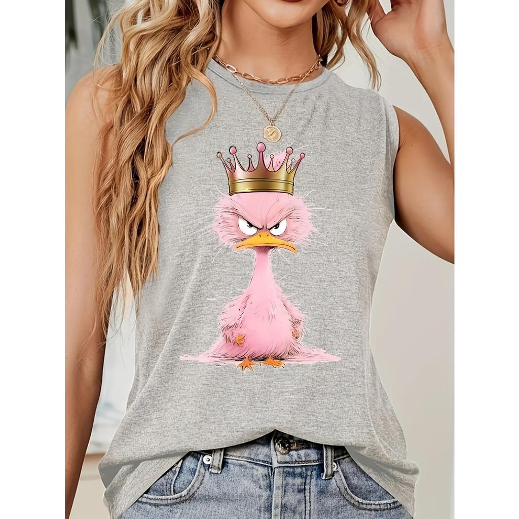 Summer Round Neck 3D Printed Top Fashionable Casual Sleeveless Women's Tank Tops