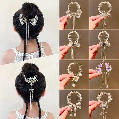 Children's Sweet Hair Accessories Rhinestone Disc Hair Fixer Girl Baby Pearl Tassel Horse Tail Buckle Hairpins Headwear