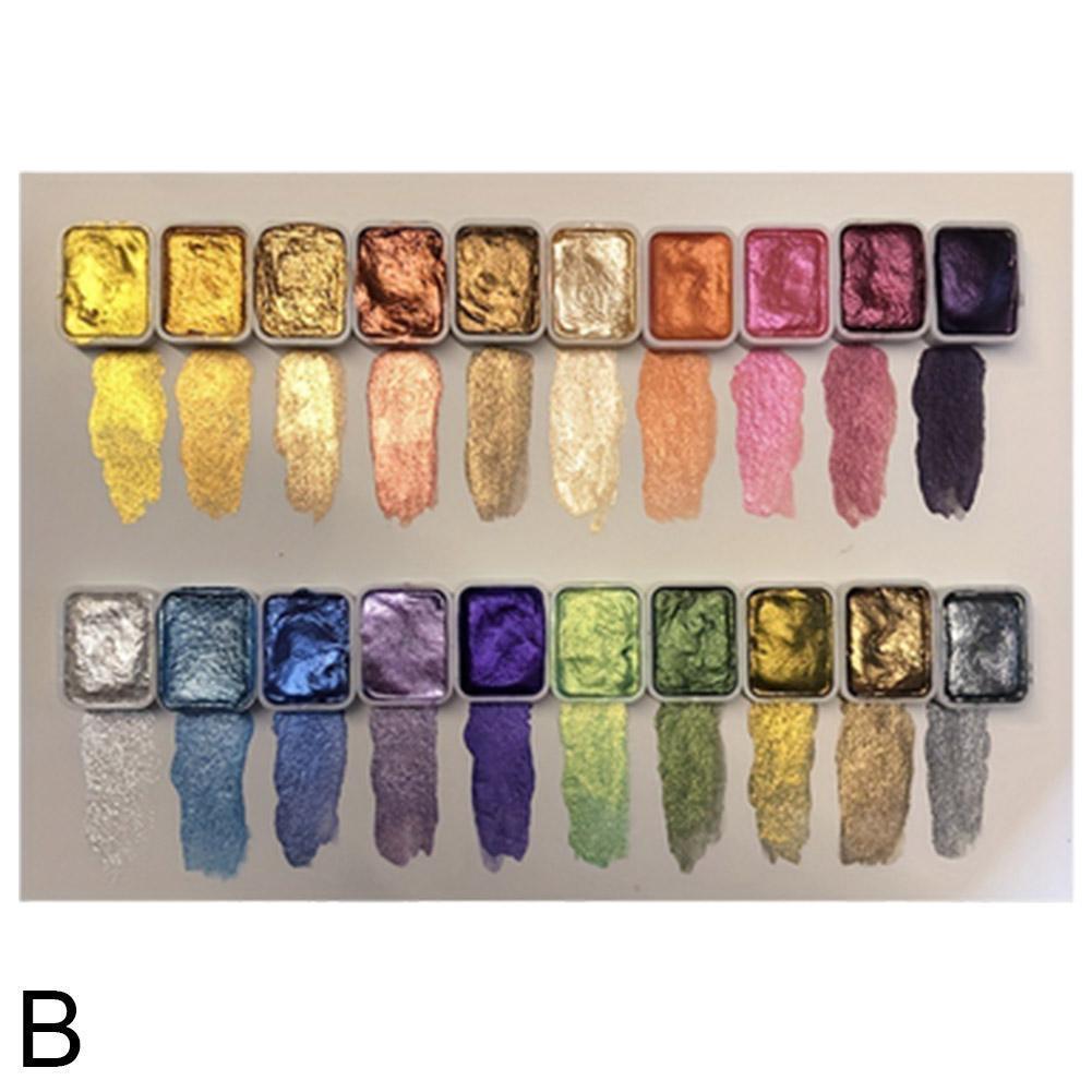 

Металлический набор акварельных красок Портативная коробка с мерцающими перламутровыми твердыми акварелями Полные художественные принадлежности Яркие пигменты