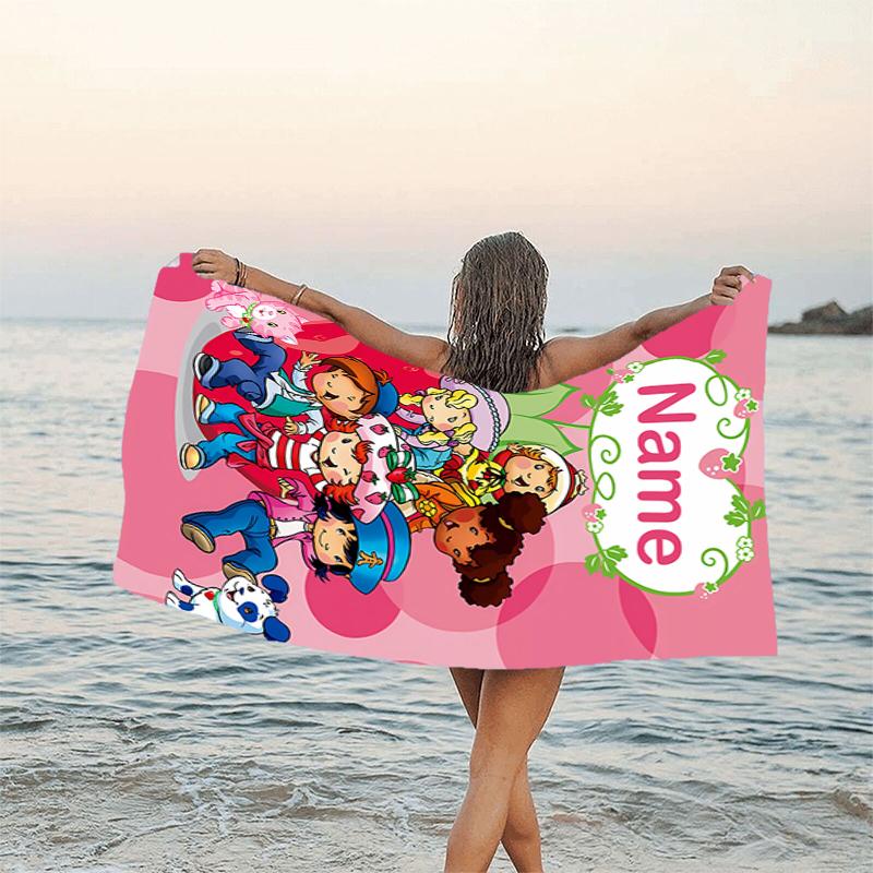 1pc Strawberry Princess1 Beach Towel with Custom Name, Beach/Swimming/Bath/Picnic/Camping Towel, Suitable for Seaside Beaches