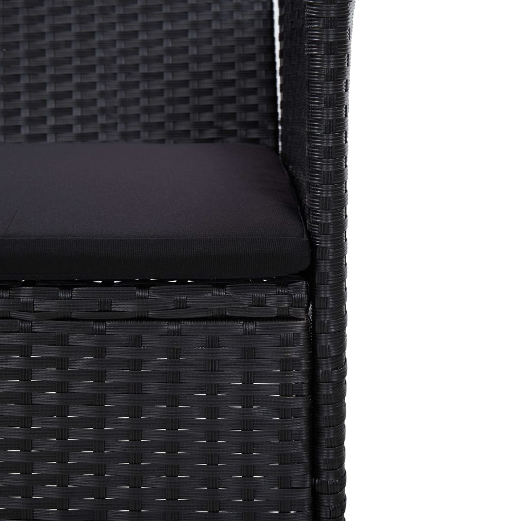 3 Seater Garden Sofa with Cushions Black Poly Rattan