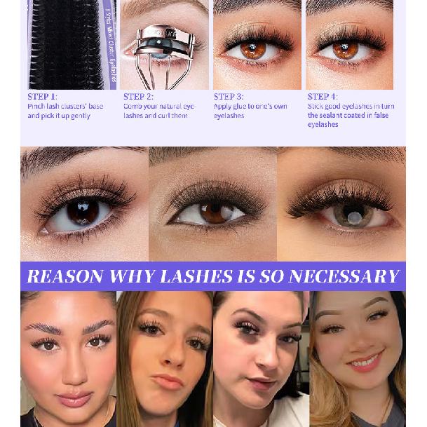 230-300 Clusters Voluminous D-Curve Segment False Eyelashes DIY Kit