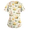 Women's Fashion V-Neck Short Sleeve Overalls With Pockets Easter Print Tops  Clothes