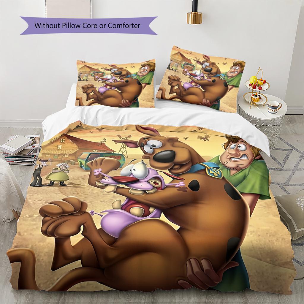 Pościel z wzorem Scooby-Doo Zestaw kołdry Dekoracja domu Prezent (1 * poszwa na kołdrę + 2 * poszewki na poduszki bez rdzenia)