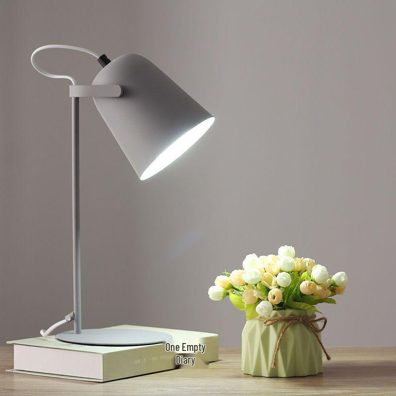 Nordic Minimalist LED Desk Lamp for Dorms and Bedrooms - Eye Protection, Plug-in, Ideal for Students.