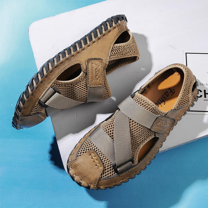 Mens Sandals Summer Designer Casual Roman Beach Shoes Male Outdoor Slippers Sport Leather Non-Slip Loafers Flats Plus Size 38-48