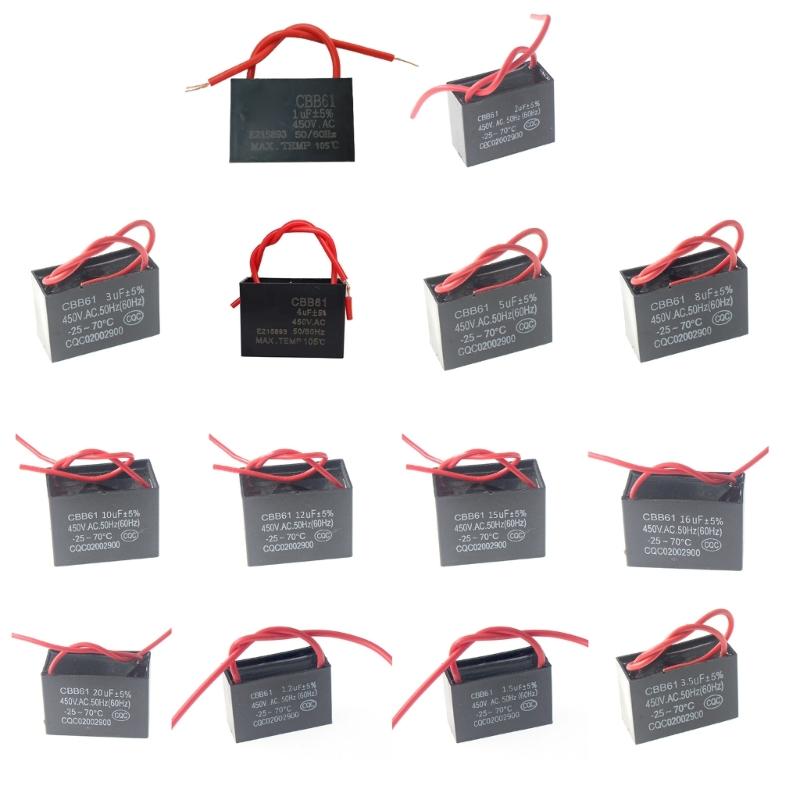 CBB61 Capacitor 450V 1UF-20UF Start Capacitance Fan Capacitor 1/1.2/1.5/2/3/3.5/4/5/8/10/12/15/16/20UF