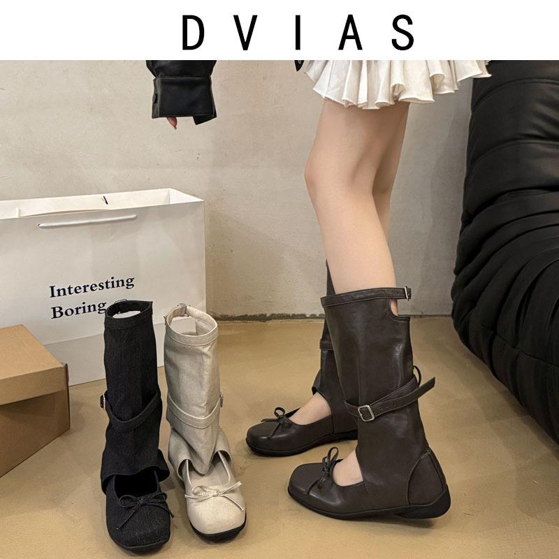 DVIAS Korean version niche cool boots women's autumn new hollow breathable bow ballet style flat bottom old single shoes