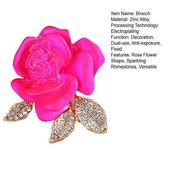Brooch Pin 3D Rose Flower Shape Sparkling Rhinestones Inlaid Decorative Brooch Sweaters Collars Hats Bags Coats Scarves Accessory