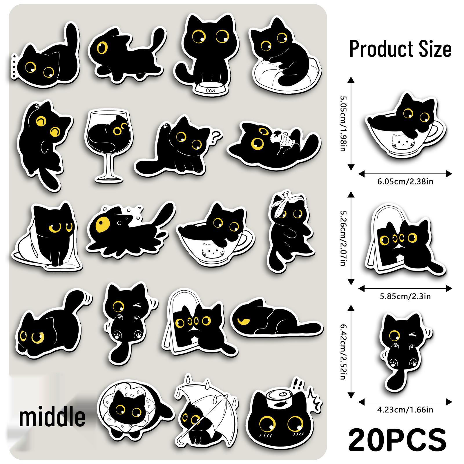 Set of 20 Black Cat Soft Magnetic Refrigerator Magnets - Hand-Painted Adorable Cats for Notebooks & Metal Cabinets 5.5-8.5CM