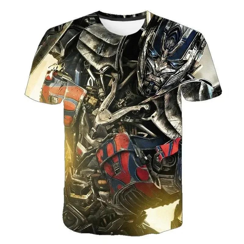 Verão 2025 Camiseta Transformers Estampada em 3D para Homem Crianças Roupa Legal de Desenho Animado de Manga Curta Meninos Meninas Tendência de Moda Streetwear