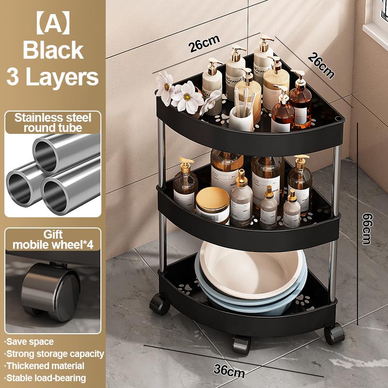 

Stainless Steel 2/3/4/5 Layers Home Organizer Rack Bathroom Corner Shelf With Wheel Bedroom Toiletries Storage Rack 3 layers чорний