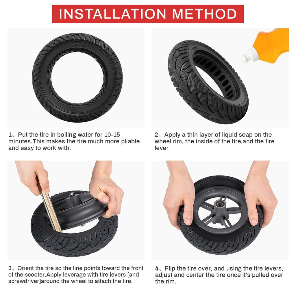 PaoWin 200x50 Solid Tires, 200x50 Scooter Tires, Compatible with 200x50 Electric Kick Scooters, PWT005