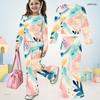 Girls Printed Round Neck Long Sleeve Top Flared Pants Two Piece Set