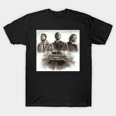 Asian Size Men Black Print T-shirt Supernatural - End Of Journey No-Cut Heat Transfer Print Cotton Tshirt