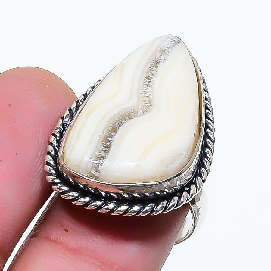 Natural Calcite Agate Gemstone 925 Sterling Silver Jewelry Ring Size 6 AR-17856