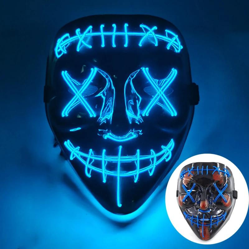 Wireless Scary Glowing Mask LED Luminous Purge Mask Halloween Carnival Light Up Cosplay Party Mask Festival Costume Supplies