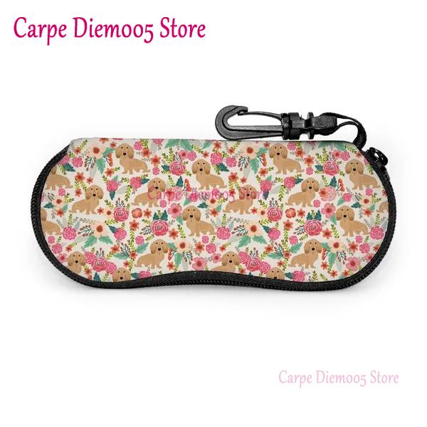 Portable Eyewear Case Dachshund Dogs And Bones Sunglasses Soft Case Glasses Box with Lanyard Zipper Eyeglass Case