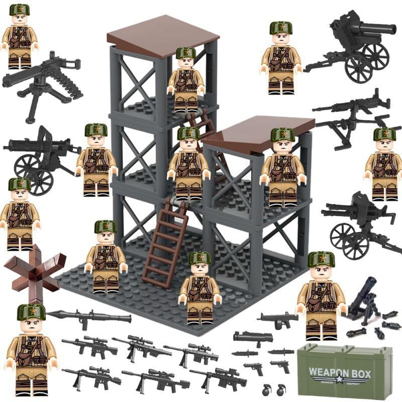 WWII Military Educational Building Block Figures: US, German, British Armies & Heavy Weapons Snipers.