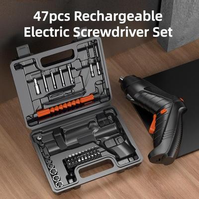 Set di cacciavite elettrico ricaricabile da 47 pezzi Cavo di ricarica USB, Valigetta Cacciavite portatile a mano a litio senza fili per uso domestico
