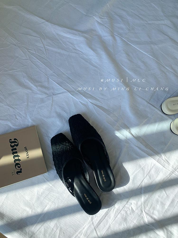 Women‘s Summer New Sandals Casual Slip on Lady Mules Mesh Low Heel Comfort Slippers Square Toe Slingback Ladies Flat Sandals