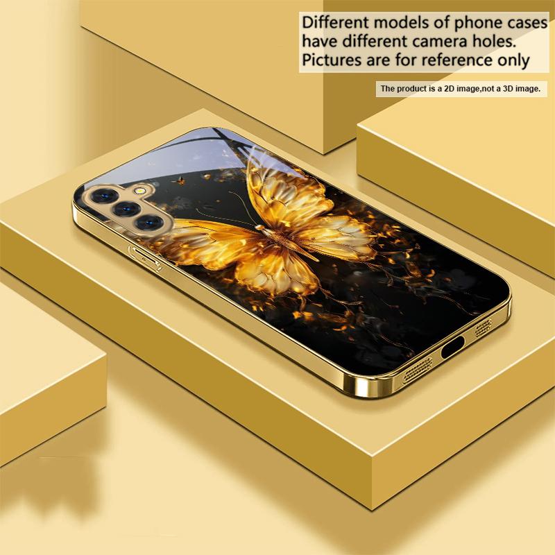 Flammen Warmes Schmetterling Für Samsung Galaxy S20 FE S21 S22 S23 Plus S24 Ultra 25Ultra S21+ S9+ S22Plus Goldene Glas Handyhülle