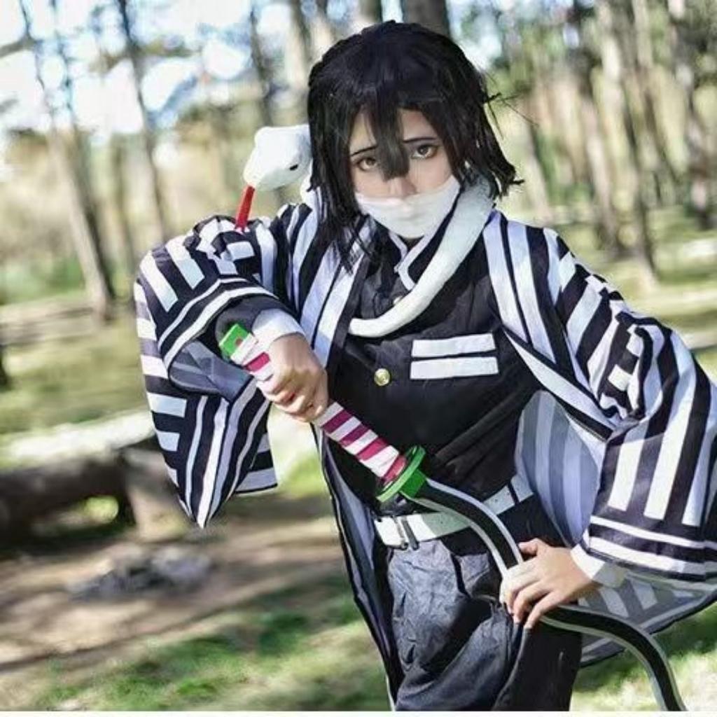 Anime Demon Slayer Kimetsu No Yaiba Iguro Obanai Haori Kimono Cosplay Costume Wig Snake Props White Halloween Costume