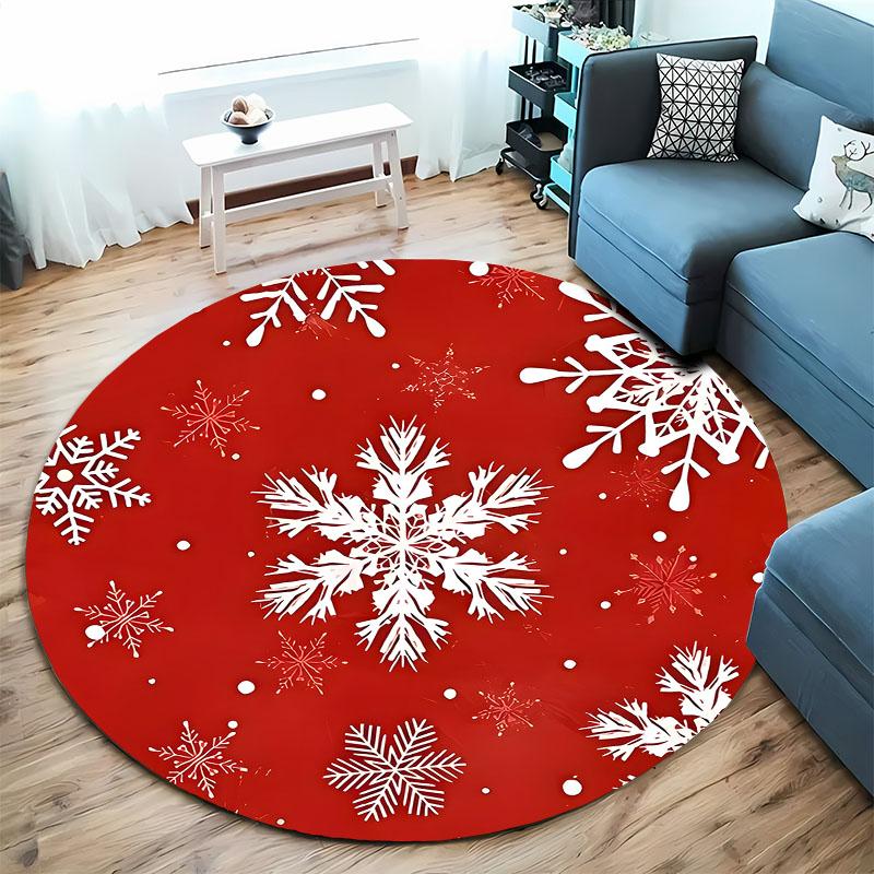 Red Snowflake Patterned Carpet for Holiday Decor round carpet for home sofa bedroom, gift