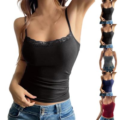 Fashionable Women's Tops Sexy Slim Fit Navel-baring Solid Color Threaded Camisole