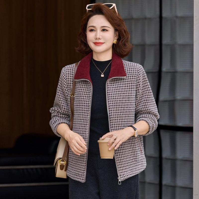 

Women s coat large size loose medium and old short coat casual jacket plaid top 5XL [Recommended 150-80 kg]
