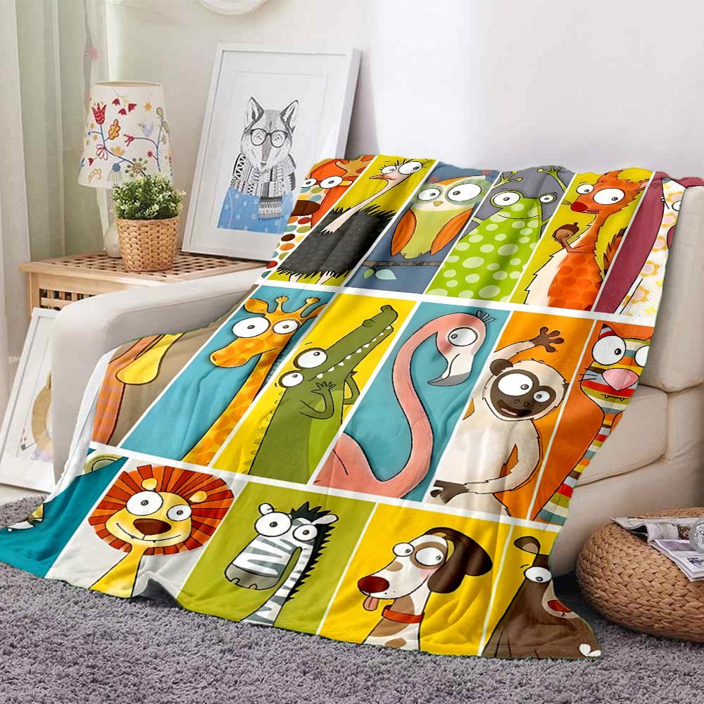 1pc Zoo Animals Print Blanket   Lightweight Flannel Throw Blanket For Sofa, Bed, Living Room, Office, Outdoor Travel, Camping