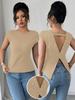European-American Fashion Women's Solid Color Slim Fit Round Neck Short Sleeve Bodycon T-shirt