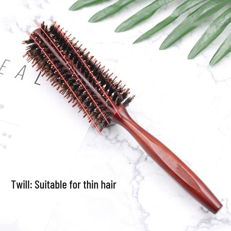 Boar Bristle Wood Roller Comb for Straight & Curly Hair Styling