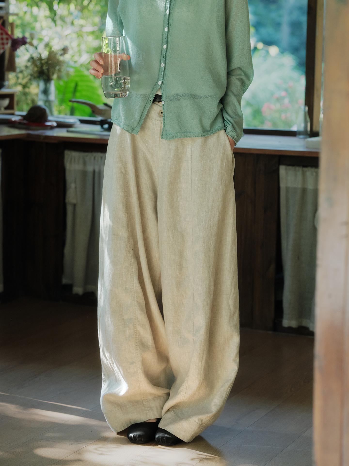 

Leisurely Walk 100% Linen Wide-Leg Balloon Pants for Spring/Summer Women M