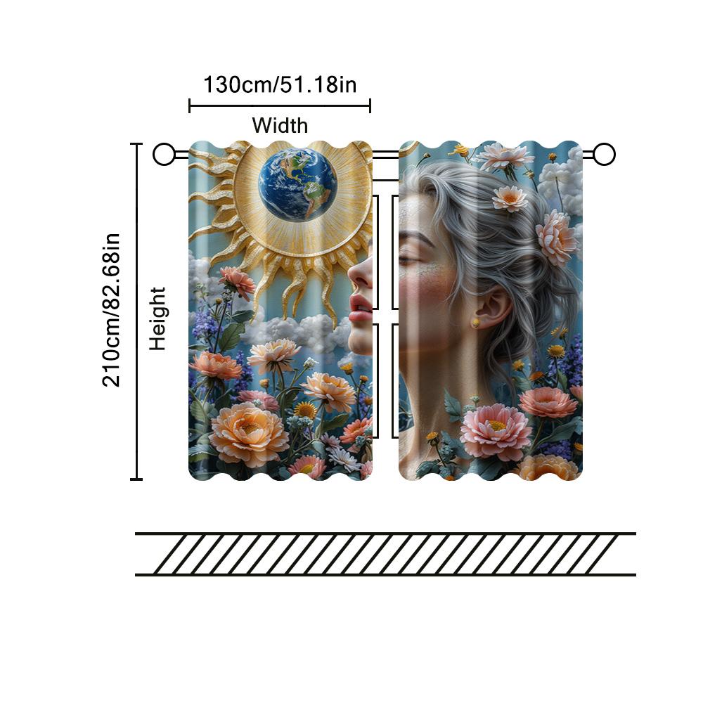Filtering Curtains Excluding Rods Non Movable Without Batteries Earth Sun Goddess Use Bedrooms Living Curtain Set Of 2 Made Polyester Washable