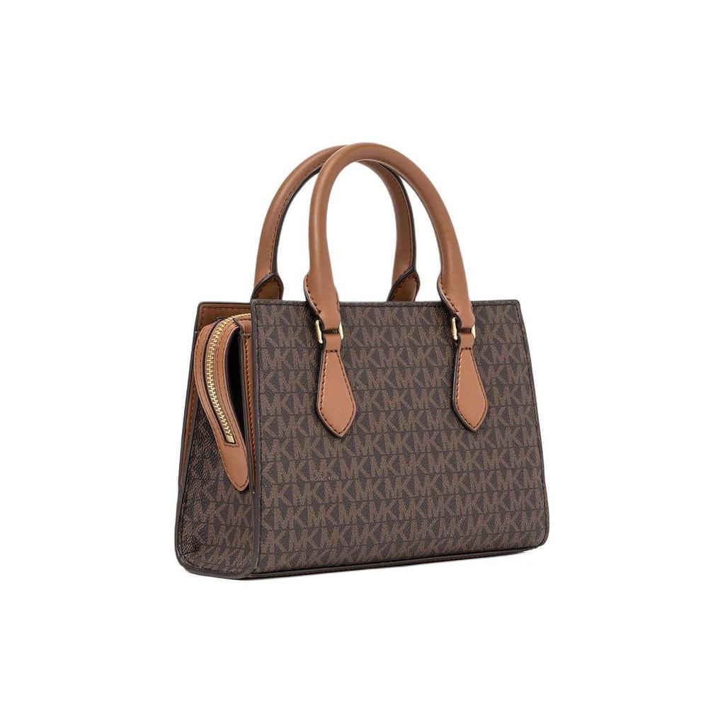 Michael Kors Mk Sheila Classic Logo Pendant Zipper Tote Bag Shopping Bag Coated Canvas Shoulder Handheld Crossbody Small 35S3G6HS5B-BROWN