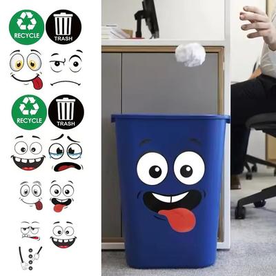 Waterproof Cartoon Face Trash Can Stickers PVC Glossy Finish Self-Adhesive Stickers Windows Door Wall Decals Indoor Outdoor