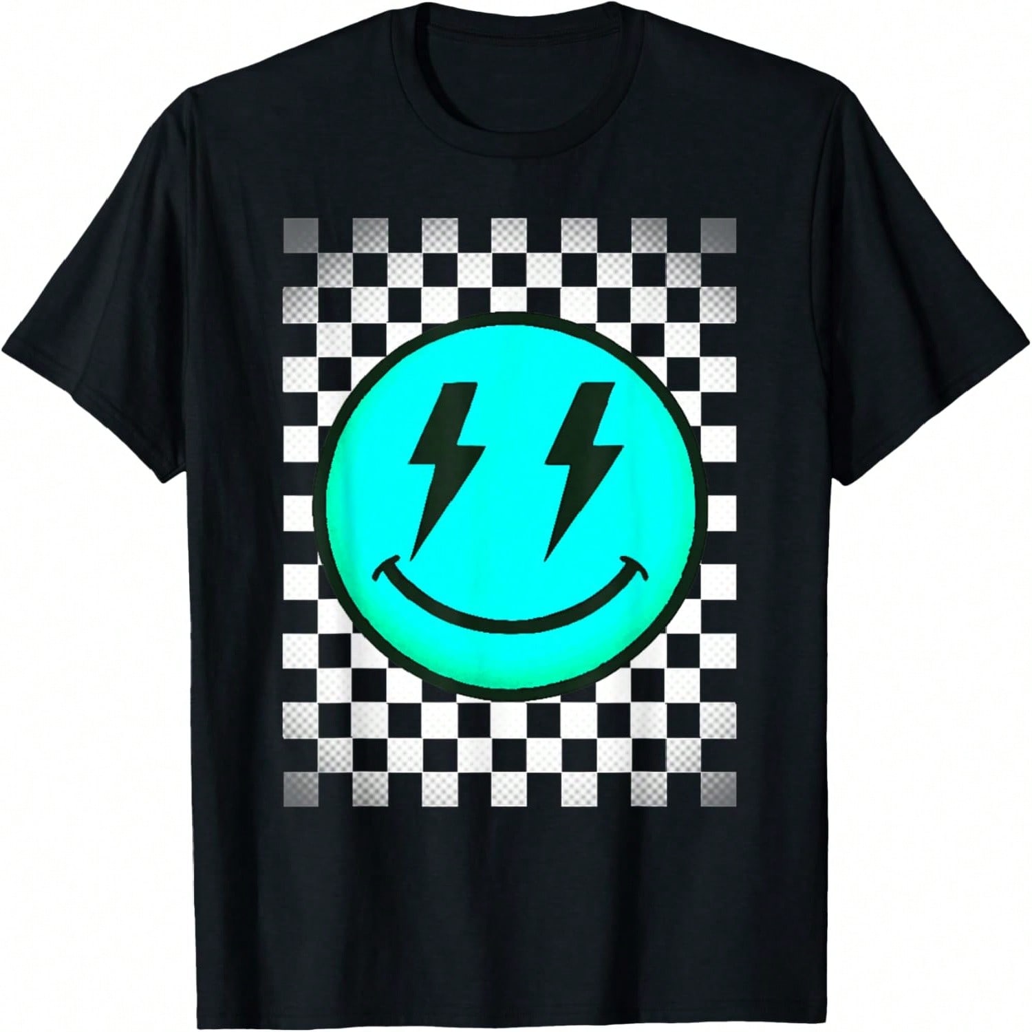Checkered Lightning Bolt Thunder Checkerboard T-Shirt|Checkered Pattern Smile Face T-Shirt|Checkered Pattern Smile Face T-Shirt|Checkered Pink And Da S разноцветный
