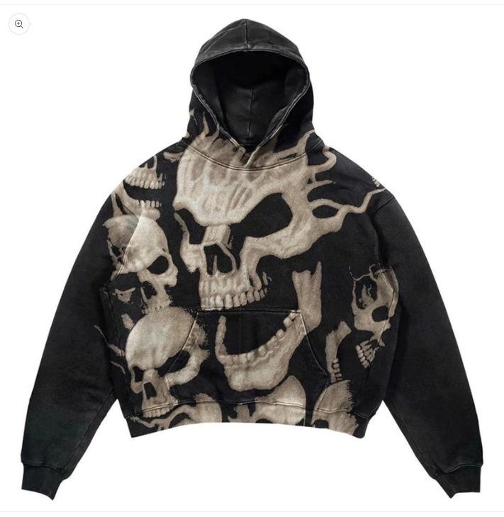 2025 Gothic Totenkopf Print Herren Hoodie - Harajuku Retro Y2K Stil